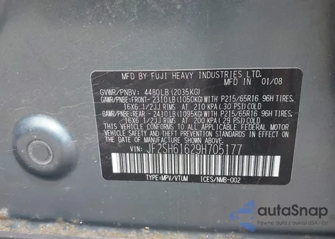 2009 Subaru Forester 2.5X from USA, damaged, VIN JF2SH61629H705177